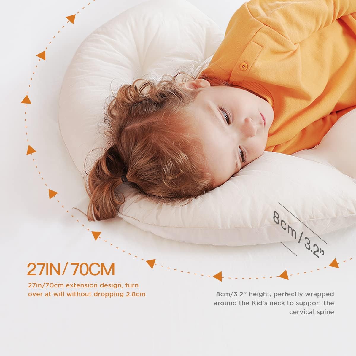 Choc chick Curve Long Toddler Kids Body Pillow for Sleeping, 34x27 inches Moon Shape Soft Child Hug Pillow, 100% Natural Cotton…