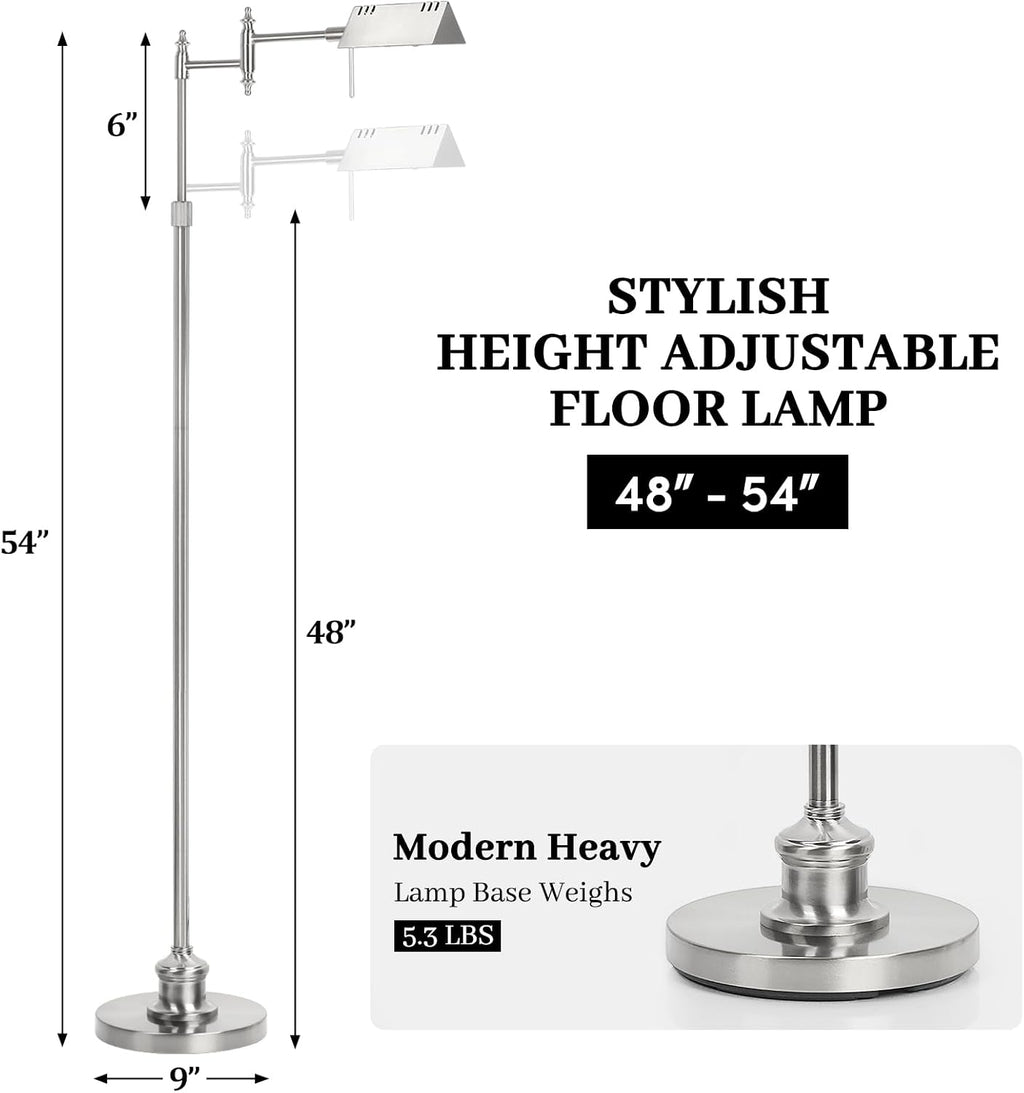 Dimmable Pharmacy Floor Lamp with Remote, 17W LED Reading Floor Lamp with 360°Swing Arm, 3 Color Temperature, Height Adjustable Silver…