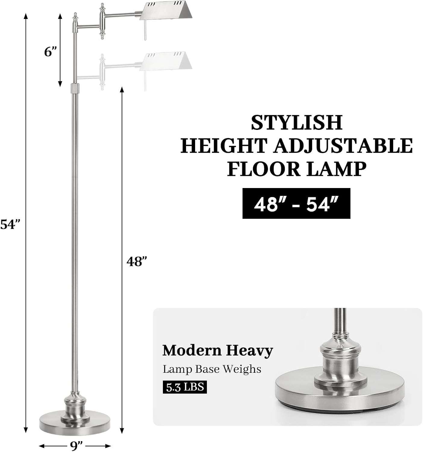 Dimmable Pharmacy Floor Lamp with Remote, 17W LED Reading Floor Lamp with 360°Swing Arm, 3 Color Temperature, Height Adjustable Silver…
