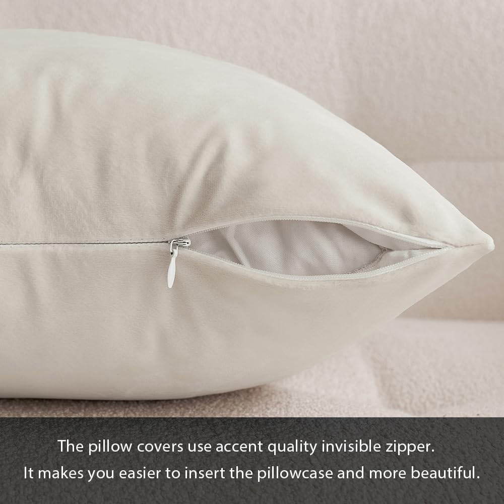 Miulee Velvet Throw Pillow Covers 12x20 Inch, Pack of 2 - Cream White, Soft Solid Lumbar Decorative Pillow Covers Modern Luxury Home Decor…