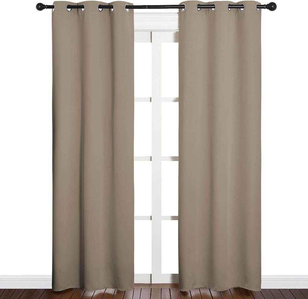 NICETOWN Window Curtain Panels, Thermal Insulated Solid Grommet Blackout Draperies/Drapes for Basement (Taupe, 1 Pair, 34 by 84-inch)