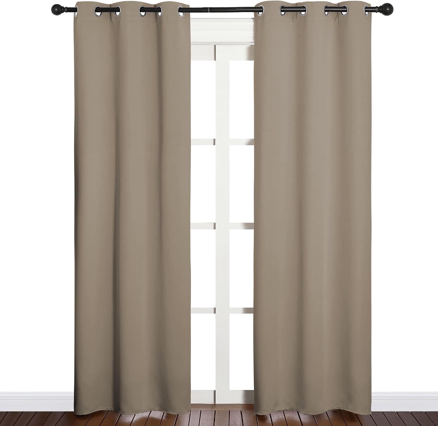 NICETOWN Window Curtain Panels, Thermal Insulated Solid Grommet Blackout Draperies/Drapes for Basement (Taupe, 1 Pair, 34 by 84-inch)