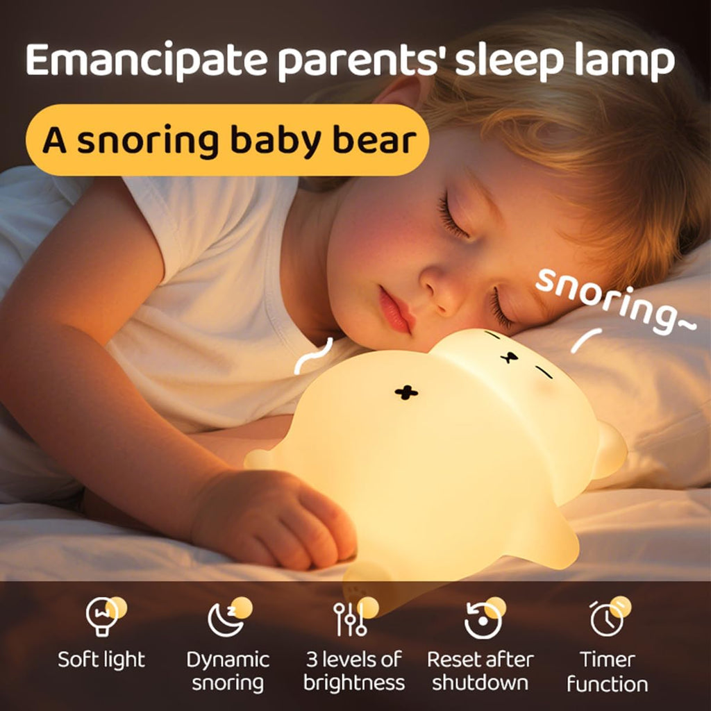 Dreaming My Dream Sleeping Snoring Bear Night Light Nursery lamp for Kids,3-Level Dimmable,30Min Auto-Off Timer, Rechargeable Type-C, BPA-Fr…