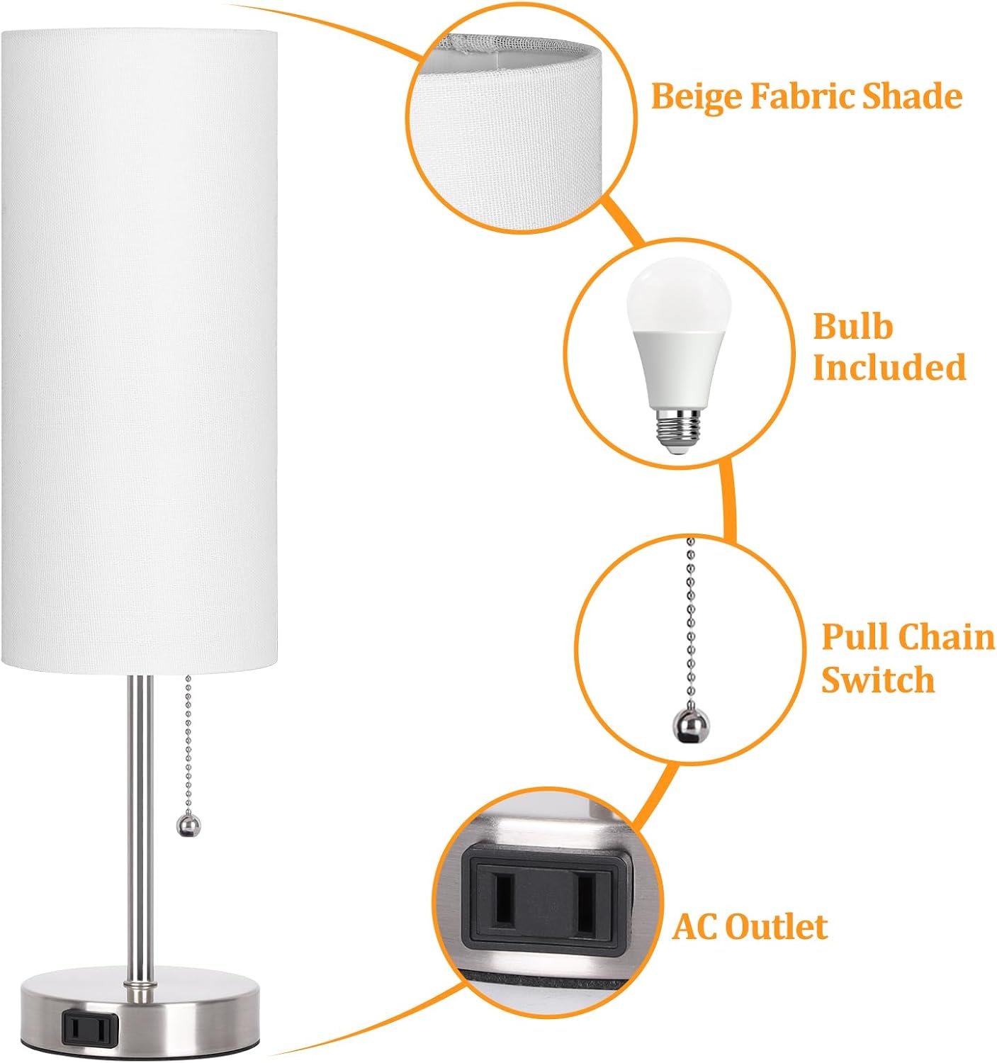 Dott Arts 18" Table Lamp for Bedroom, 3-Color Bedside Lamps with Pull Chain, Bedroom Table Lamps for Nightstand, AC Outlet Small Lamp for…