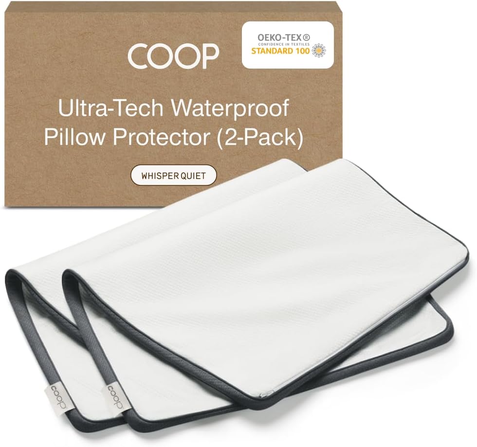 Coop Home Goods Ultra-Tech Pillow Protector for Memory Foam Pillows, Waterproof, Pack of 2 Queen Size Pillow Covers, Oeko-Tex Certified…