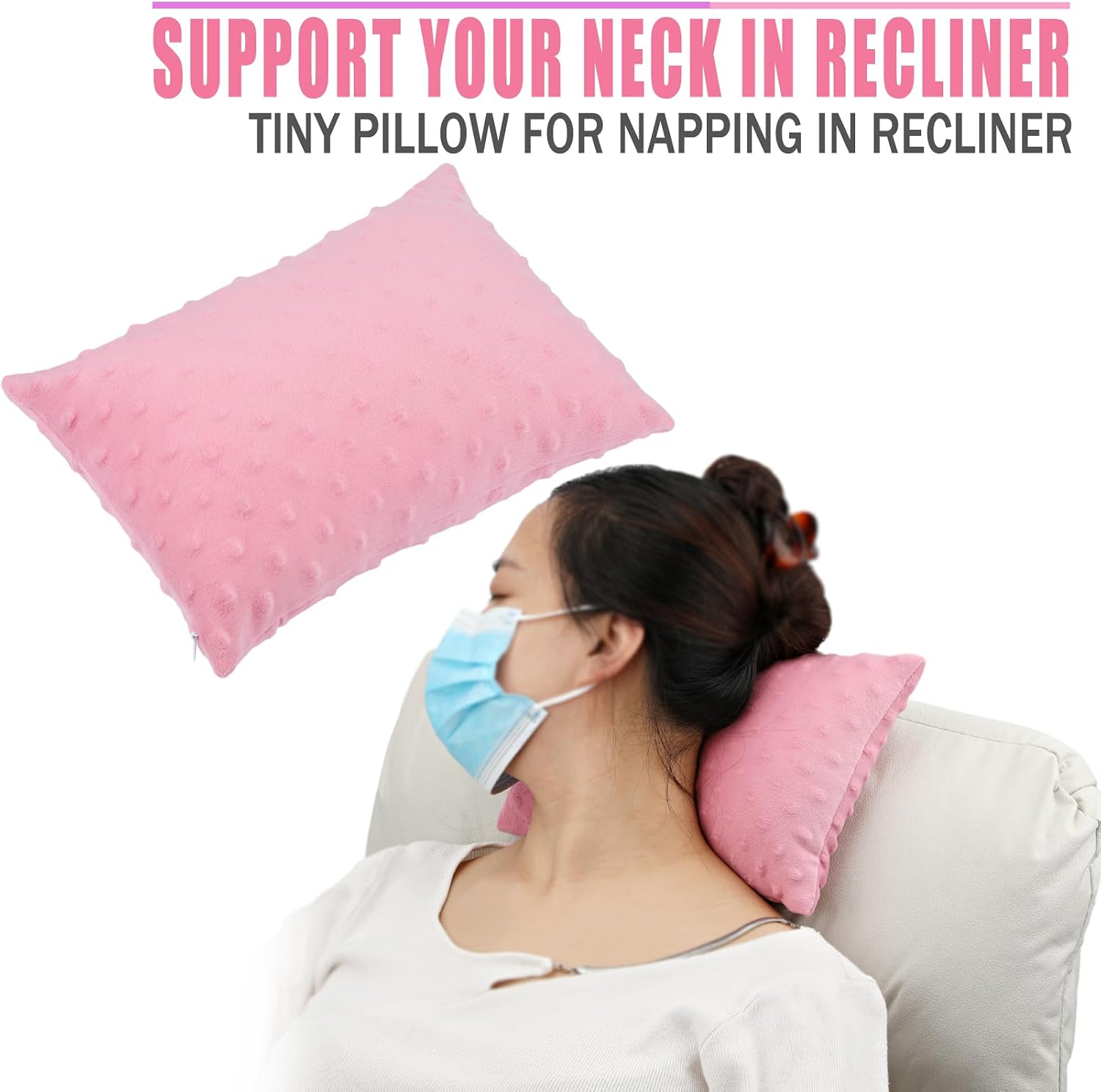 BNRendles Small Neck Pillow for Recliner Chair Neck Support Pillows Plump Adjustable Filling Nap Airplane Sleeping Little Cushion Minky Dot…