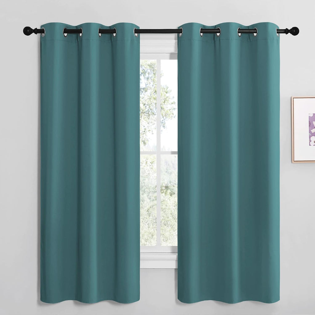 NICETOWN Kitchen Blackout Curtains 48 inches Long, Thermal Insulated Solid Grommet Blackout Curtains/Drapes/Panels for Dining Room (Sea…