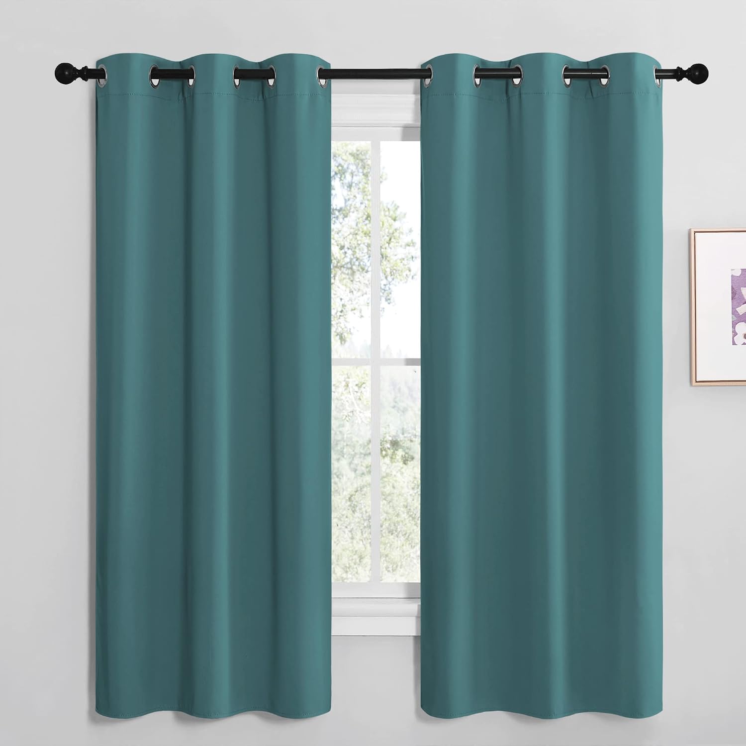 NICETOWN Kitchen Blackout Curtains 48 inches Long, Thermal Insulated Solid Grommet Blackout Curtains/Drapes/Panels for Dining Room (Sea…