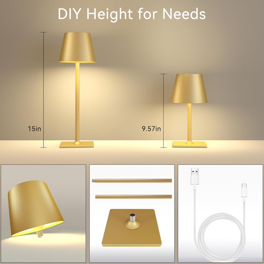 Yogaret 4 Pack Gold Rechargeable Led Cordless Table Lamps, Cordless Lamp with 6000mAh Battery Operated, Wireless Lamp for Restaurant Home…