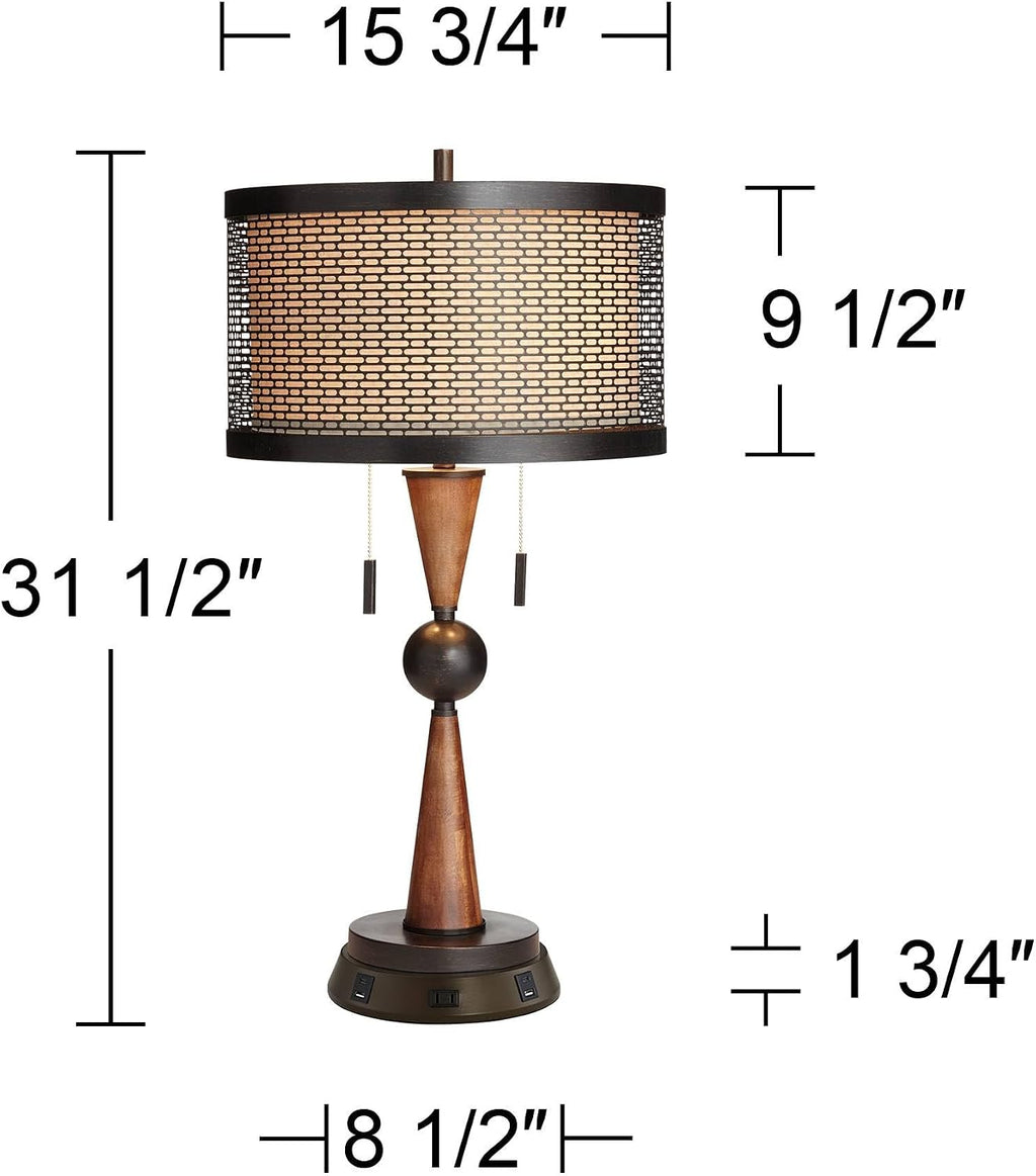 Franklin Iron Works Hunter Rustic Farmhouse Table Lamp with USB and AC Power Outlet Workstation Charging Base 28.75" Tall Bronze Cherry…