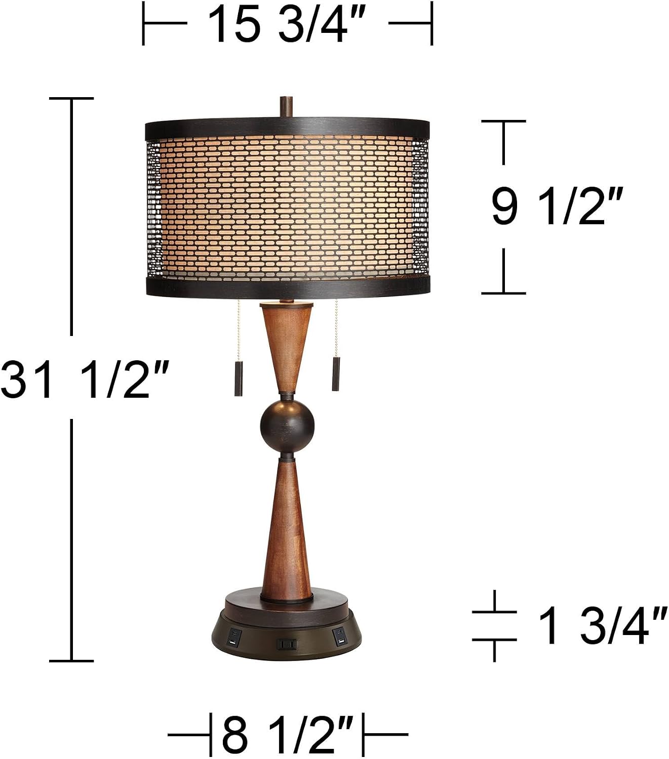 Franklin Iron Works Hunter Rustic Farmhouse Table Lamp with USB and AC Power Outlet Workstation Charging Base 28.75" Tall Bronze Cherry…