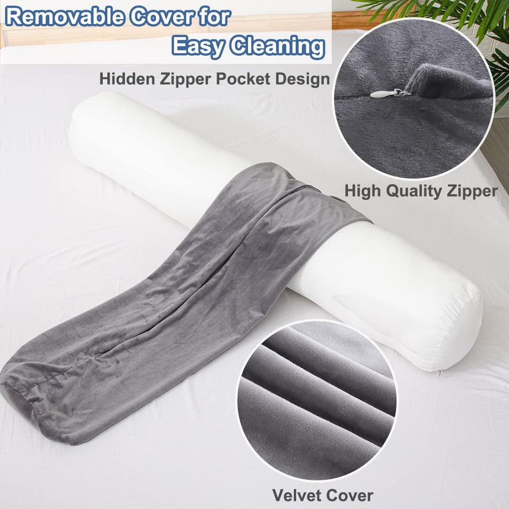 1 MIDDLE ONE Body Pillow for Adults, Bolster Pillow with Removable Velvet Cover, Long Round Cervical Roll Pillow, 35 x 7.87 Inches, Grey