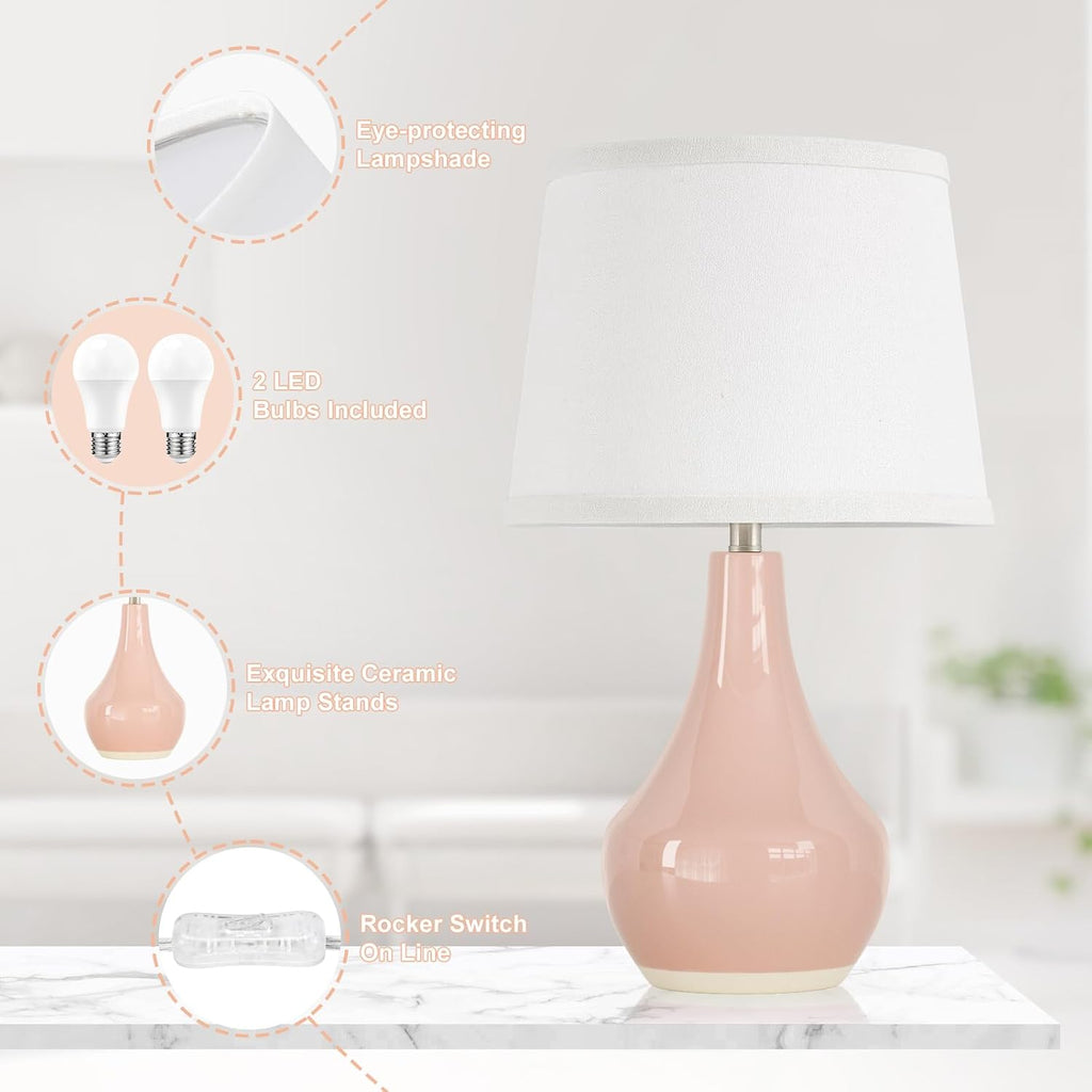 Seealle Modern Pink Table Lamps Set of 2 - Bedroom Lamps for Nightstand,19.4" Bedside Pink Lamp for Girls Room Living Room with Rocker…