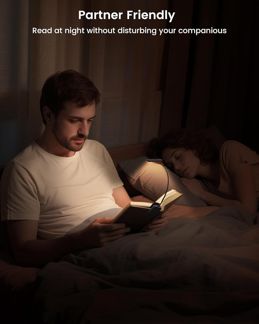 Glocusent 26 LED Rechargeable Book Light for Reading in Bed, Eye-Caring 5 Amber Colors and Stepless Dimming, Lasts 1 Week to a Months…