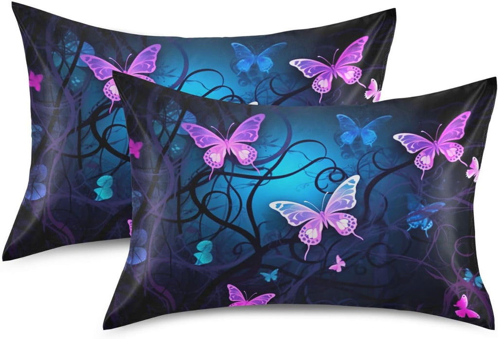 YETTASBIN Purple Blue Butterfly Satin Pillowcase, Soft Breathable Silk Pillow Case with Envelope Closure for Hair and Skin, Queen Size 30…