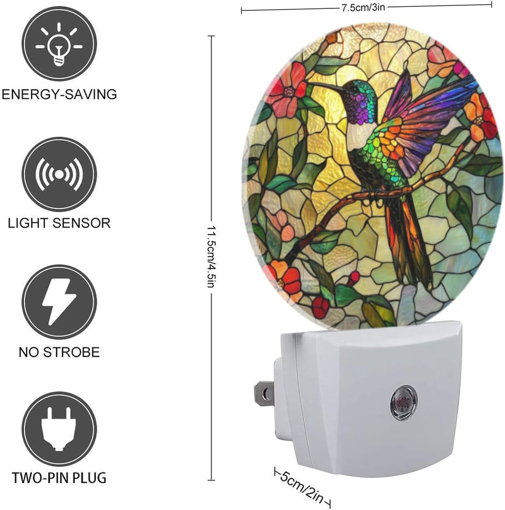 LED Night Lights Lamp with Dusk to Dawn Sensor, Colorful Hummingbird Perched On Branch Night Light Plug Into Wall for Kids Room, Bedroom…