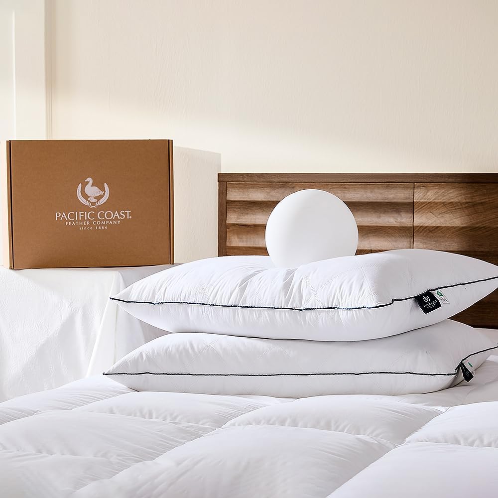 PacificCoast Pacific Coast Goose Feather & Down Bed Pillows Queen Size 2-Pack, Hotel Quality Collection, Medium Support for Side & Back Sle…