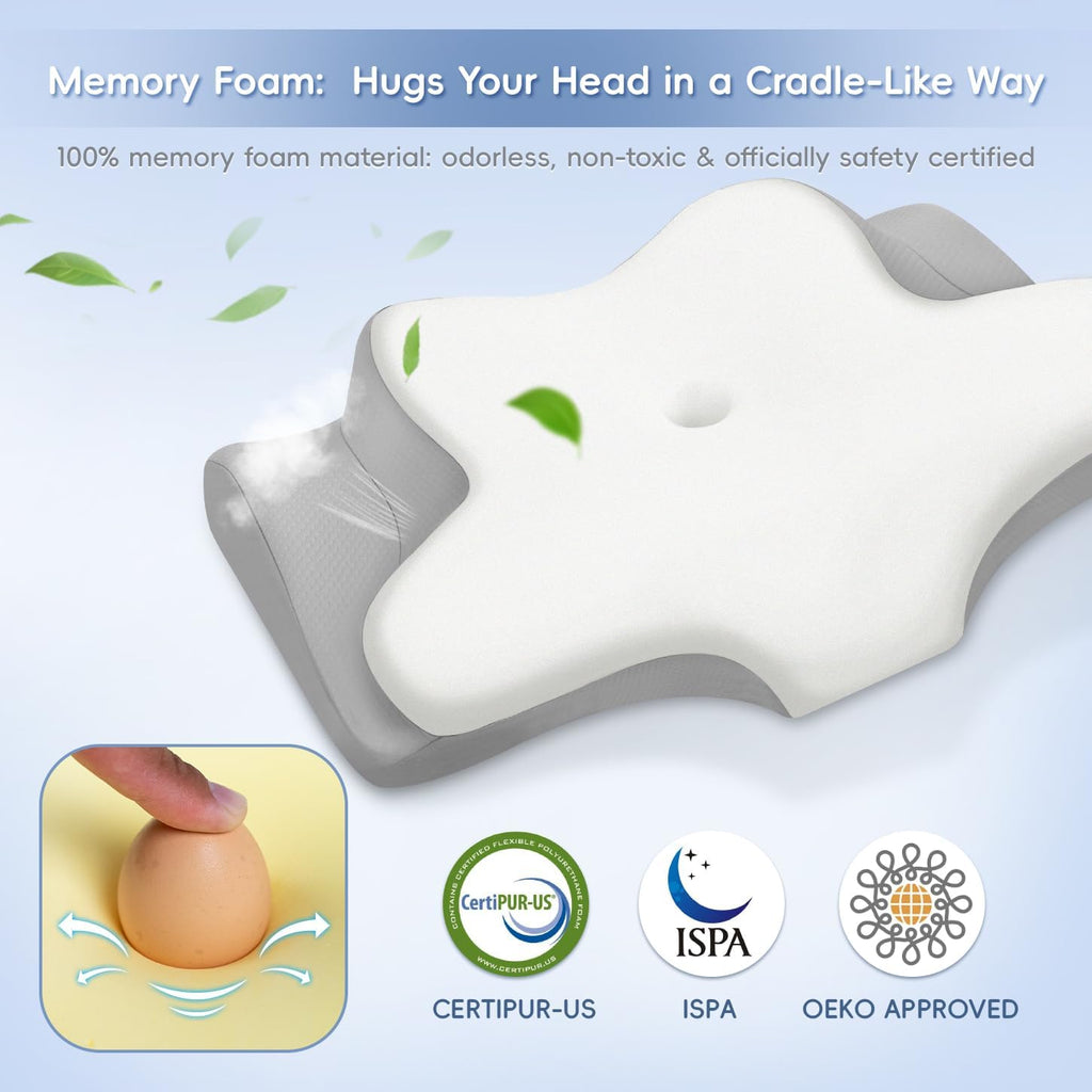 Missleep Cervical Neck Pillow, Memory Foam Pillows for Neck and Shoulder, 2 Heights Ergonomic Pillow with Breathable Ice Silk Cover, Neck…
