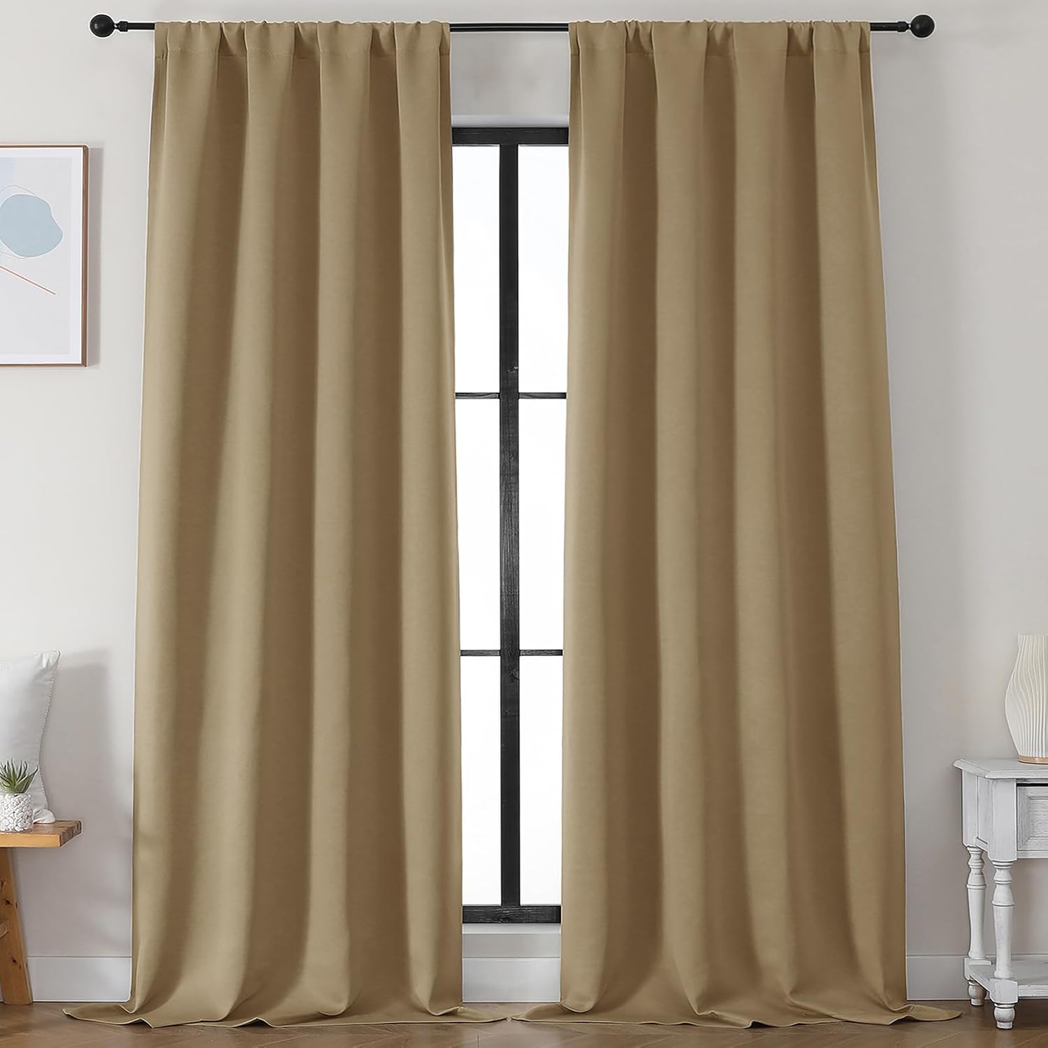 Simplebrand Taupe Blackout Curtains for Bedroom 96 Inches Long 2 Panels, Solid Thermal Insulated, Energy Saving Living Room Window Treatmen…