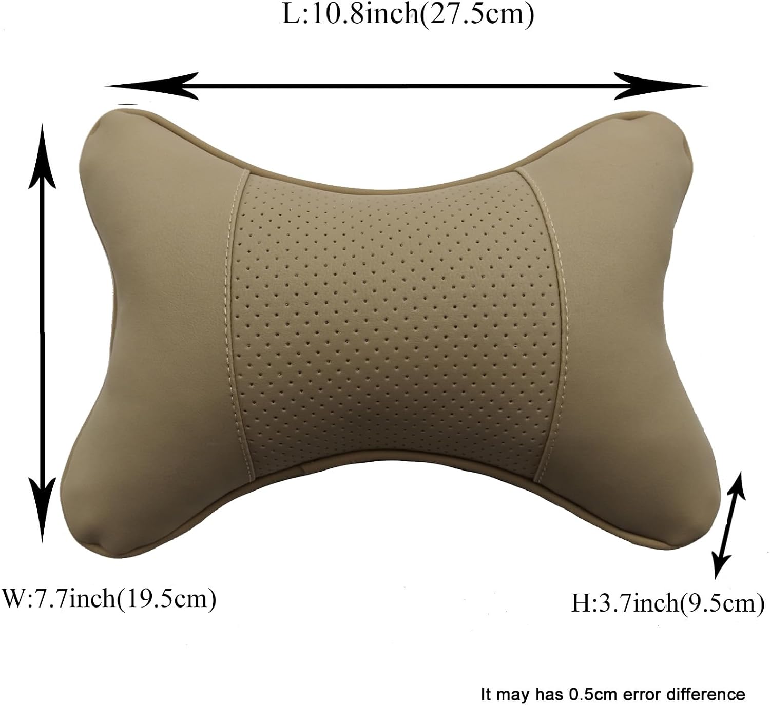 Car Neck Pillows Both Side Pu Leather 2pieces Pack Headrest Fit for Most Cars Filled Fiber Universal Car Pillow (Beige)