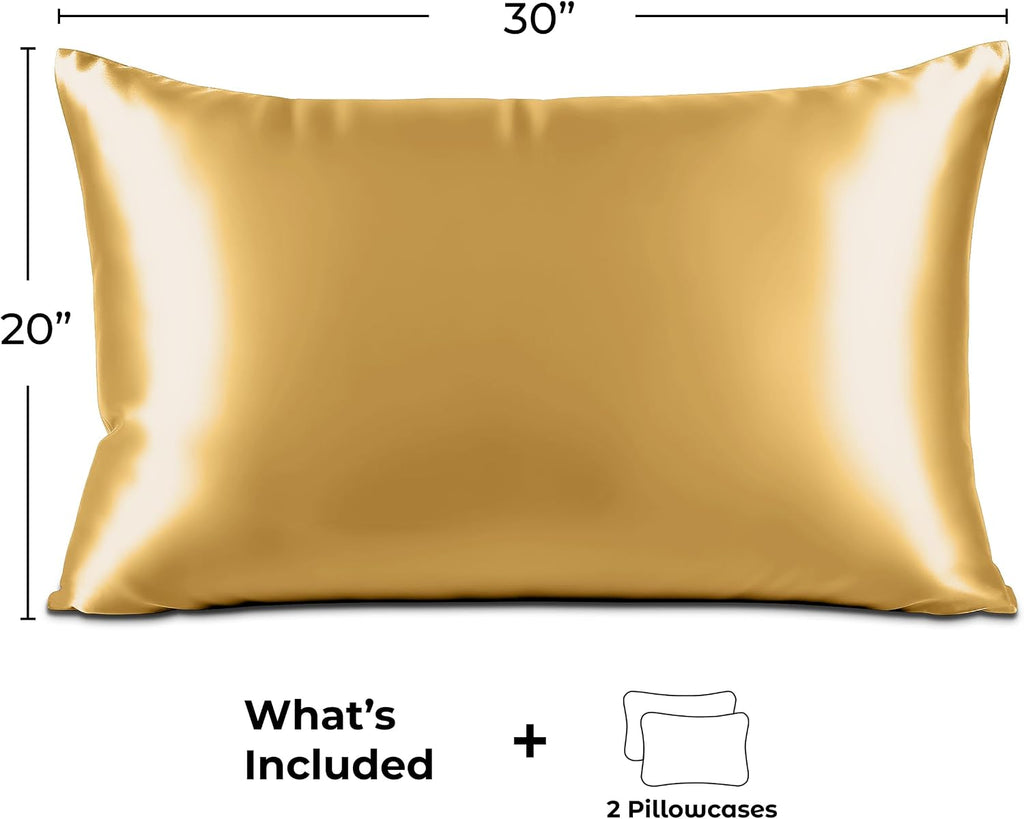 PureBedding Satin Pillowcase 2 Pack - Queen Size (20"x30", Gold) - Silky Pillow Cases for Hair and Skin - Satin Pillow Covers with Envelope…