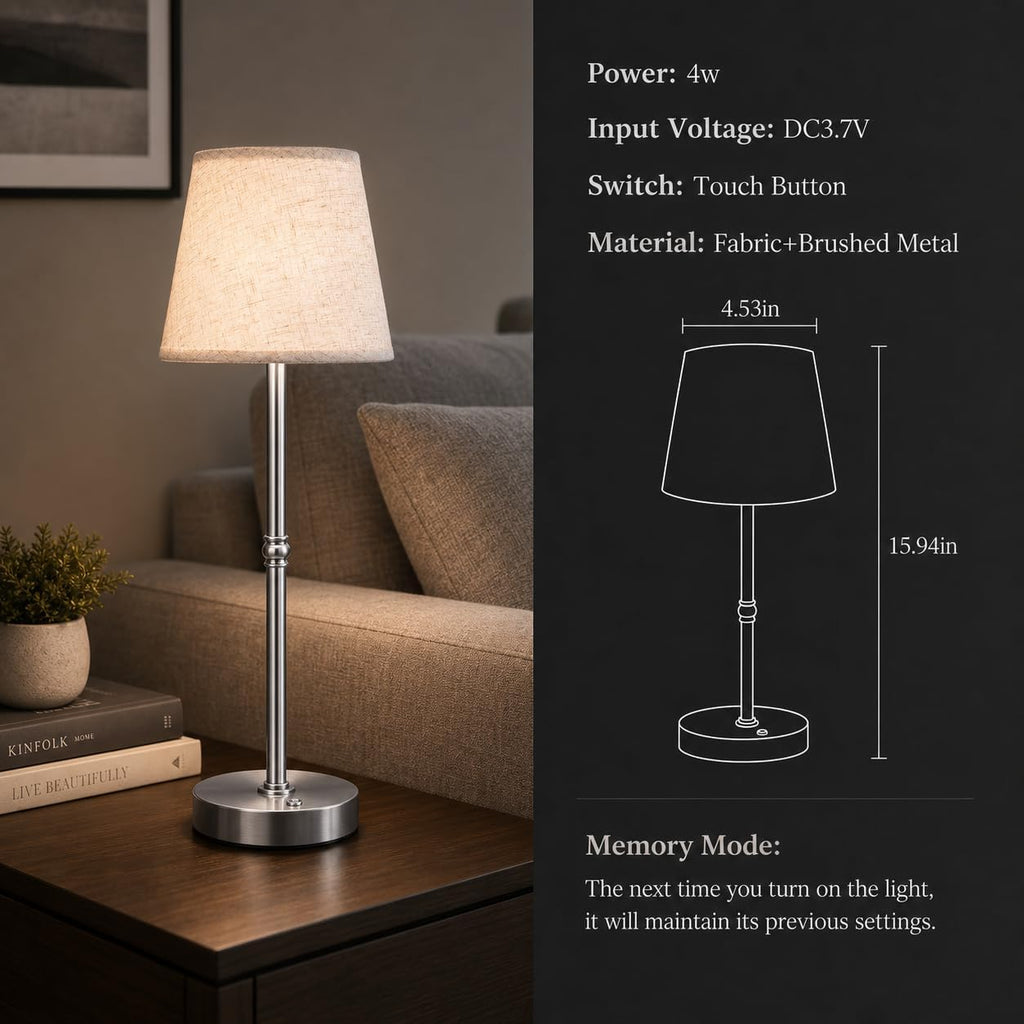 Cordless LED Table Lamp, 6000mAh Rechargeable Battery Operated Desk Lamp, 6-Level Dimming Metal Portable Nightlight for Restaurant…