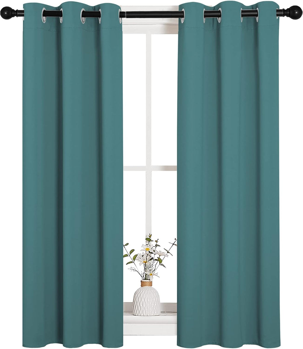 NICETOWN Bedroom Curtain Panels Blackout Draperies, Thermal Insulated Solid Grommet Blackout Curtains/Drapes (Sea Teal, One Pair, 29 by…