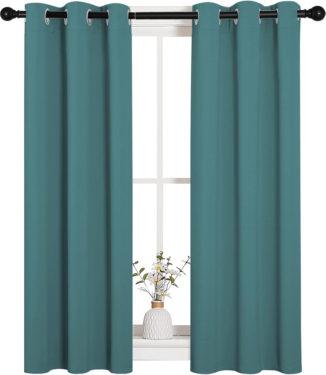 NICETOWN Bedroom Curtain Panels Blackout Draperies, Thermal Insulated Solid Grommet Blackout Curtains/Drapes (Sea Teal, One Pair, 29 by…