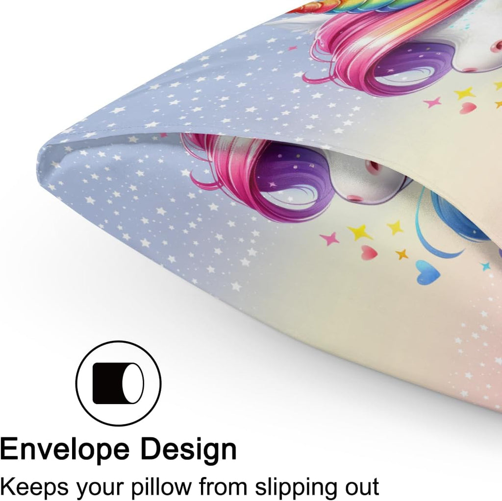 Unicorn Rainbow Animal Satin Silk Pillowcase for Hair and Skin Pillow Cases King Size Soft Silk Pillow Case with Envelope Closure Print…