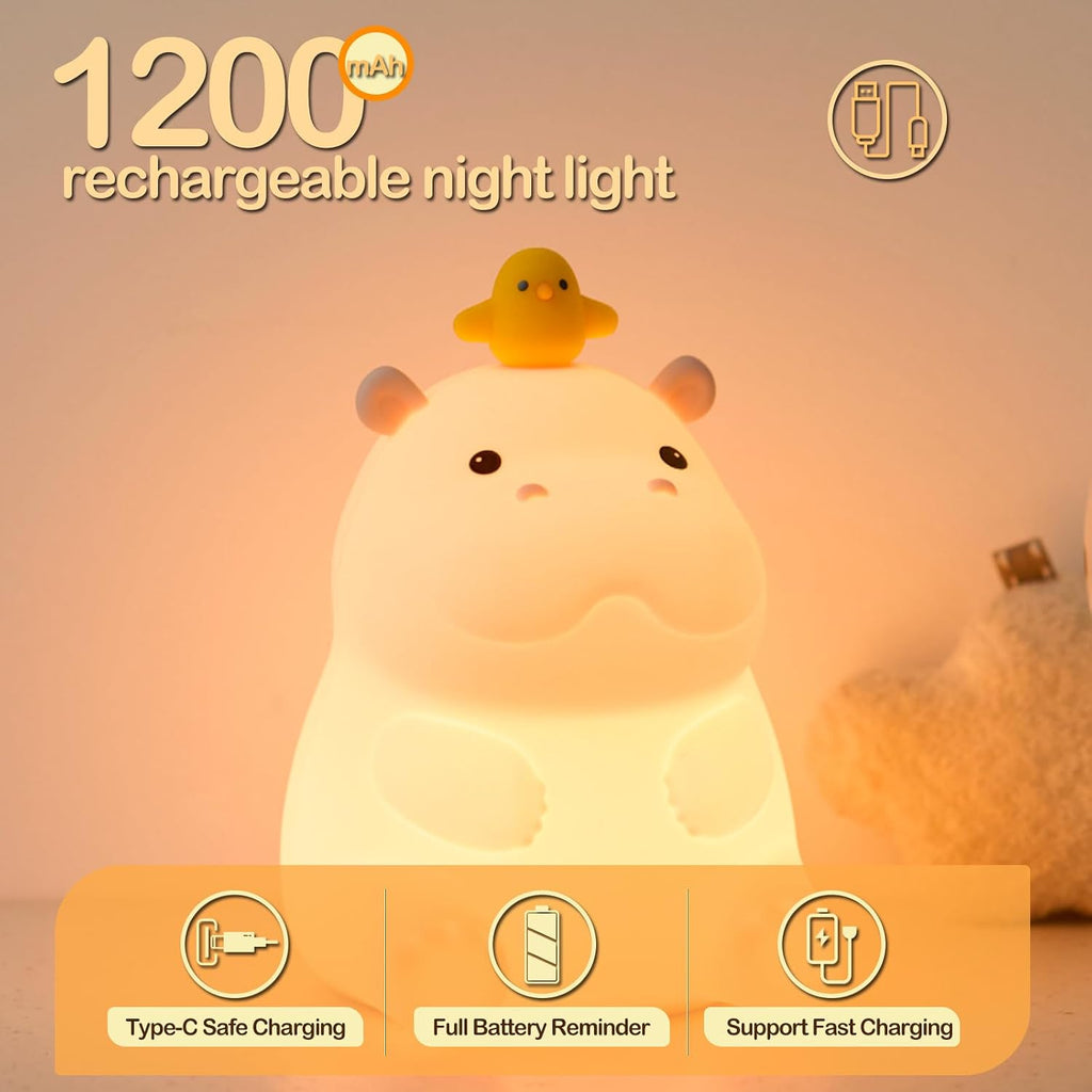Atsuinightlight ATSUI Hippo Night Light, LED Squishy Novelty Animal Lamp, Food Grade Silicone, 2 Level Dimmable, Nursery Nightlight for Des…