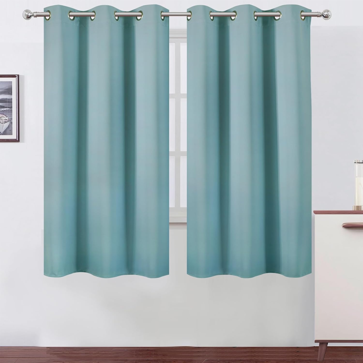 Lemomo Stone Blue Thermal Blackout Curtains/38 x 63 Inch/Set of 2 Panels Room Darkening Curtains for Bedroom 63 Inch Blue