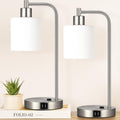 Set of 2 Industrial Touch Control Table Lamps with 2 USB Ports and AC Outlet - 3-Way Dimmable Nickel Bedside Lamp Nightstand Desk Lamps…