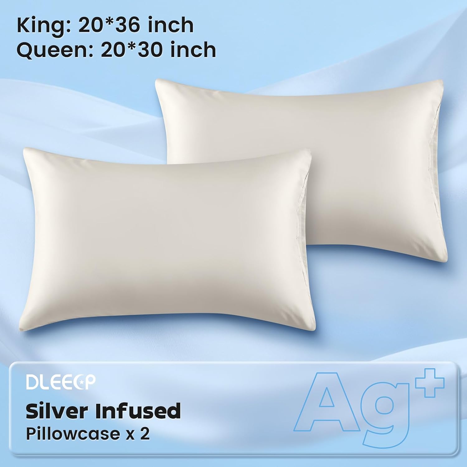 DLEECP Silver Infused Pillowcases – Cooling Pillow Cases with Silk, Softness Breathable Temperature-Regulating Pillow Cover, Odor Co…