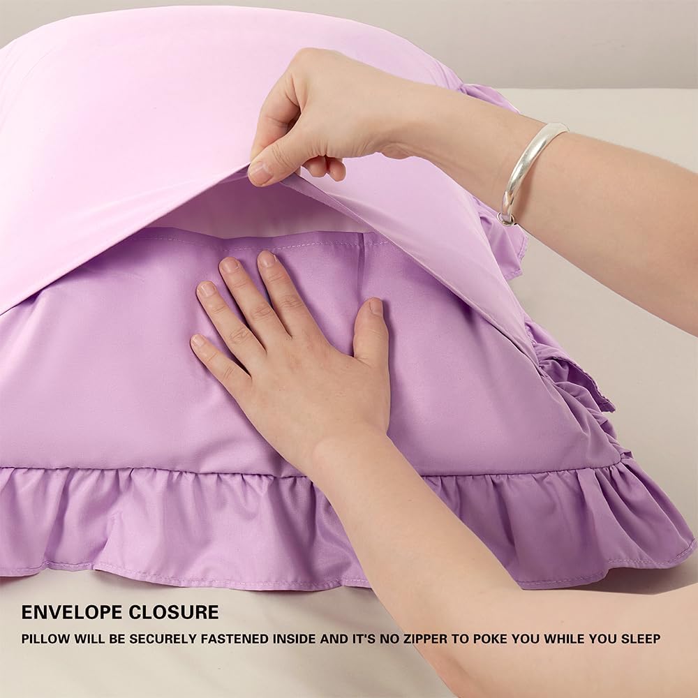 Sewdudely Queen Pillow Cases Set of 2, 20x30 Envelope Pillow Cases Purple Ruffle Pillowcases, Soft Breathable and Non Shrinking Micr…