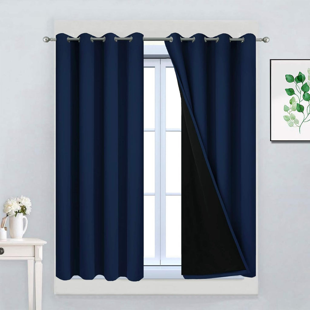Yakamok 100% Blackout Curtains 45 Inches Long, 2 Thick Layers Total Blackout Drapes, Light Blocking Thermal Insulated Lined Blackout Curtai…
