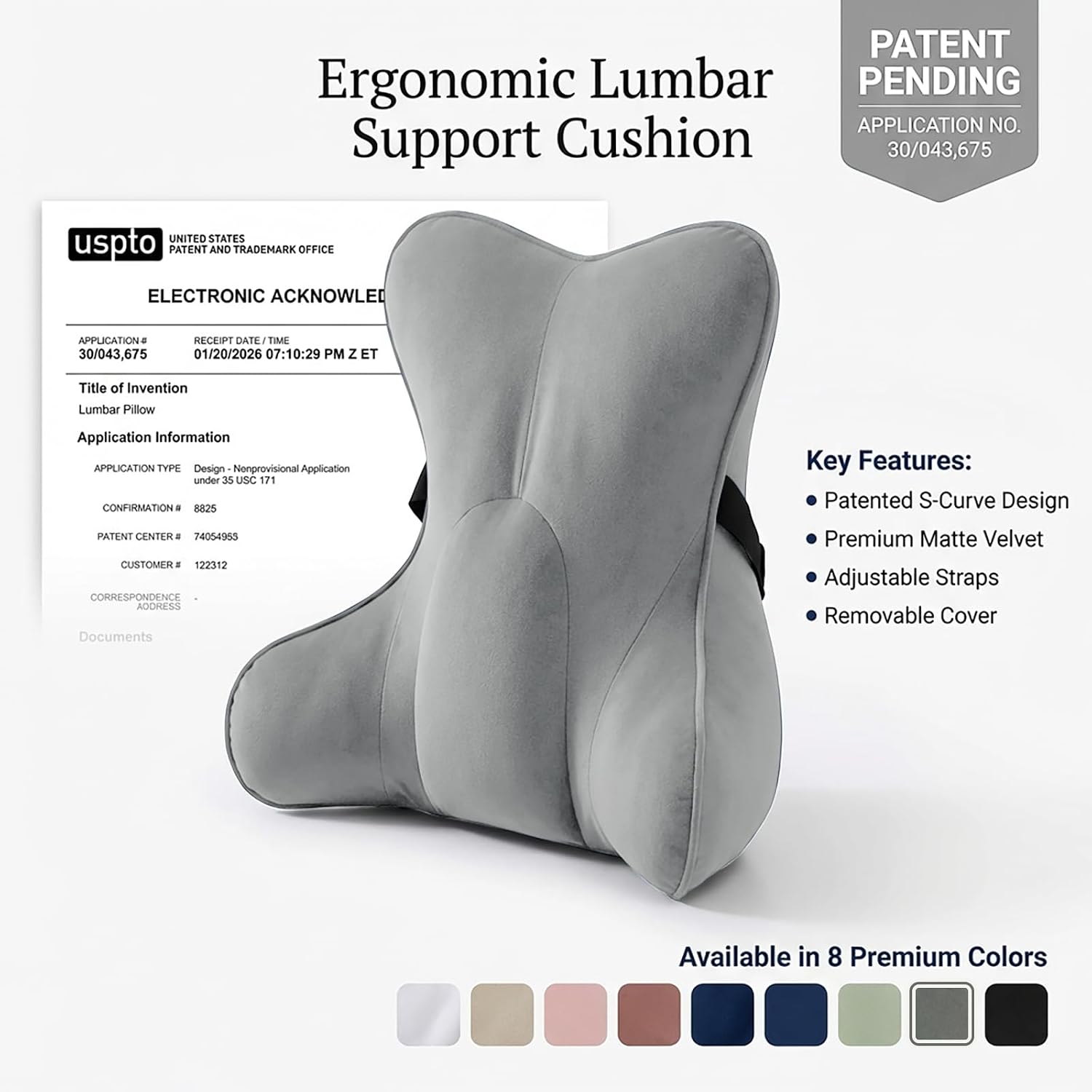 Ailuteie Lumbar Back Pillow (Pat. Pend), Supportive Back Cushion for Bed, Couch & Recliner, Ergonomic Lumbar Pillow with Customizable Firmn…