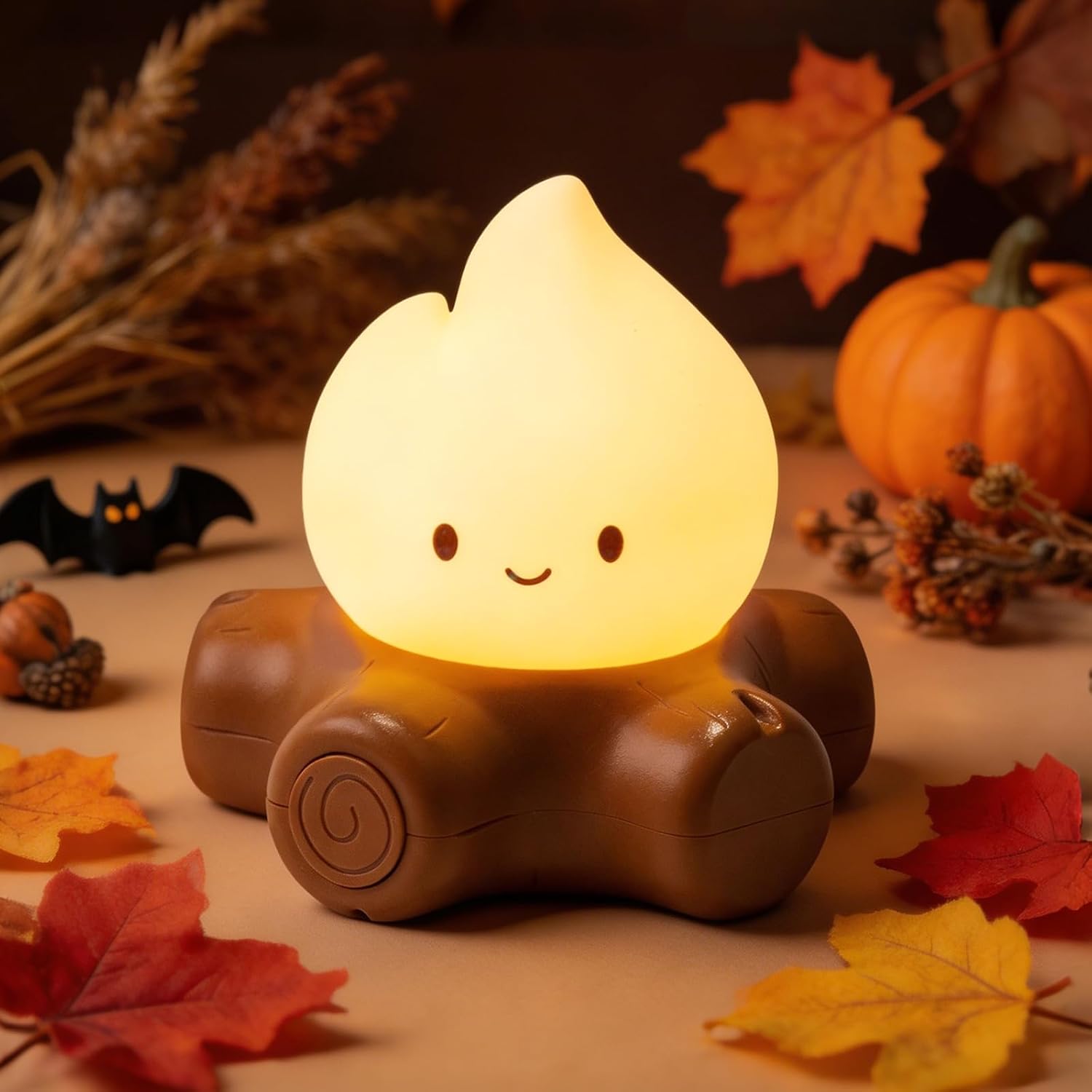 Campfire Night Light with Flickering Mode Dimmable Halloween Campfire Nightlight for Nursery Breastfeeding Cute Silicone Flame Light…