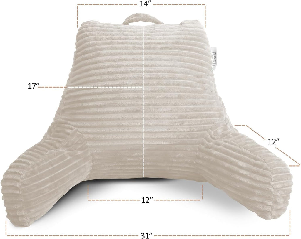 Nestl Reading Pillow with Shredded Memory Foam, Luxe Cut Plush Back Pillow for Sitting Up in Bed, Back and Arms Adjustable Support for…
