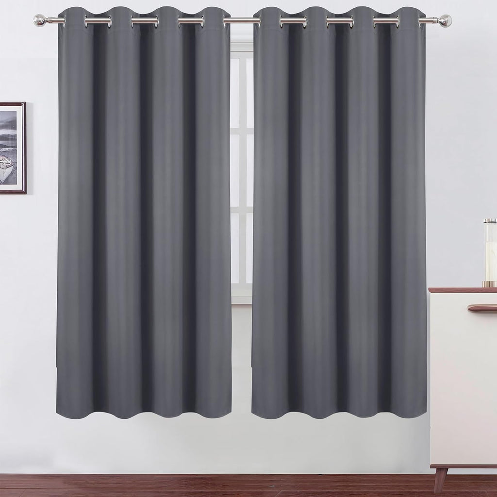 Lemomo Blackout Curtains 66 x 72 Inch Long Grey Curtains Set of 2 Panels Room Darkening Curtains for Bedroom and Living Room 72 Inch Grey