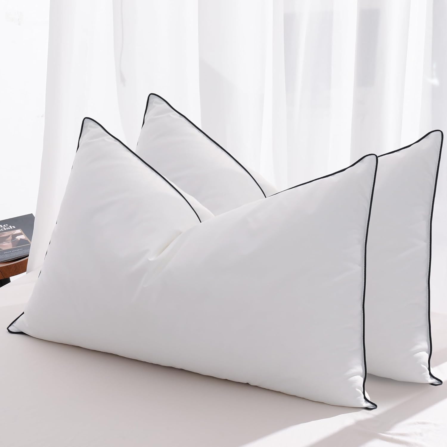 Mosluna Feather Down Pillows Queen Size Set of 2, Luxury Hotel Collection Bed Pillow 2 Pack, AiryfilTM Powered Fillings & Feathers Pillow, Fl…