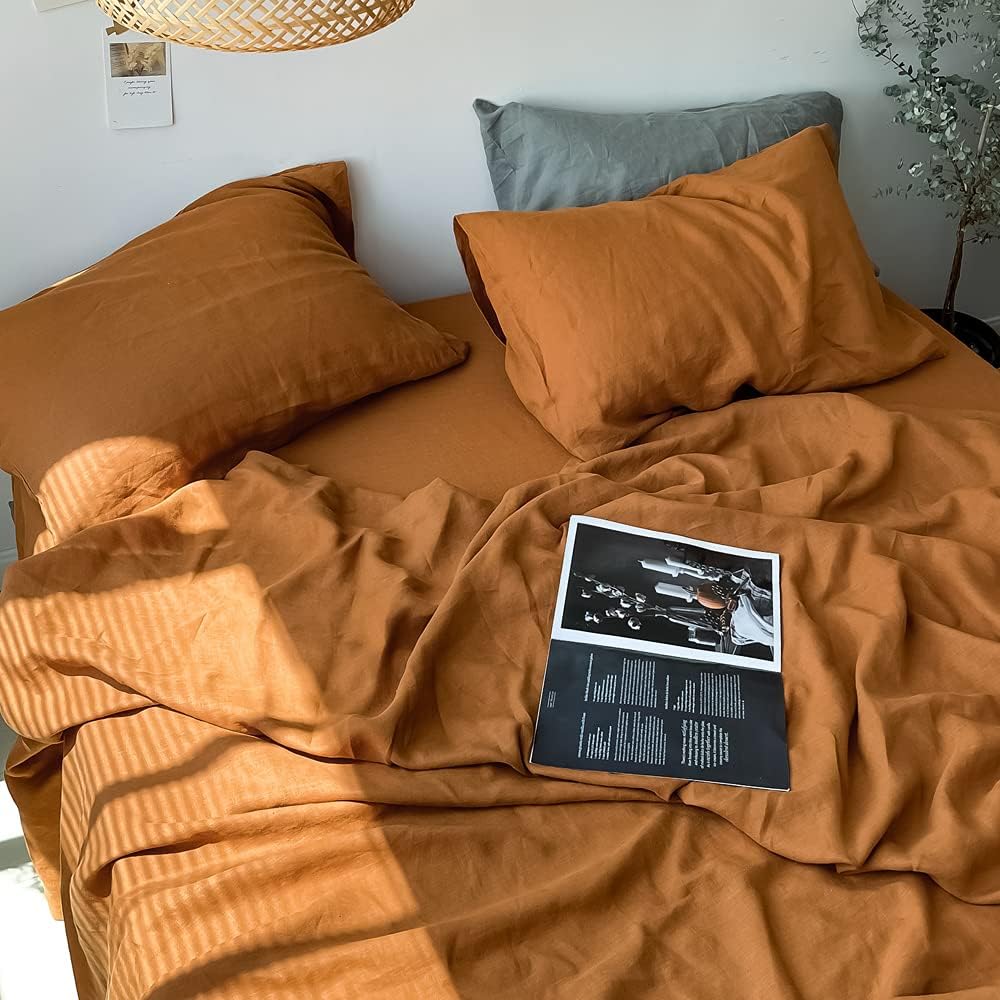 Simple&Opulence 100% Linen Pillowcases Basic Style Solid Color Set of 2, Queen Size Stone Washed Flax Pillow Cover Envelope Closure…