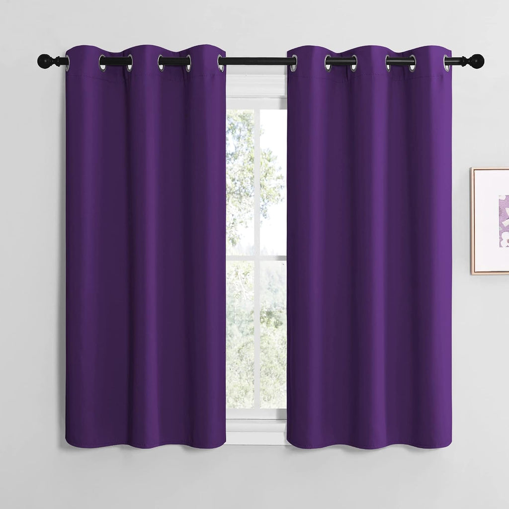 NICETOWN Purple Kitchen Blackout Curtains, Home Decoration Thermal Insulated Solid Ring Top Blackout Curtains/Drapes for Bedroom(Set of…