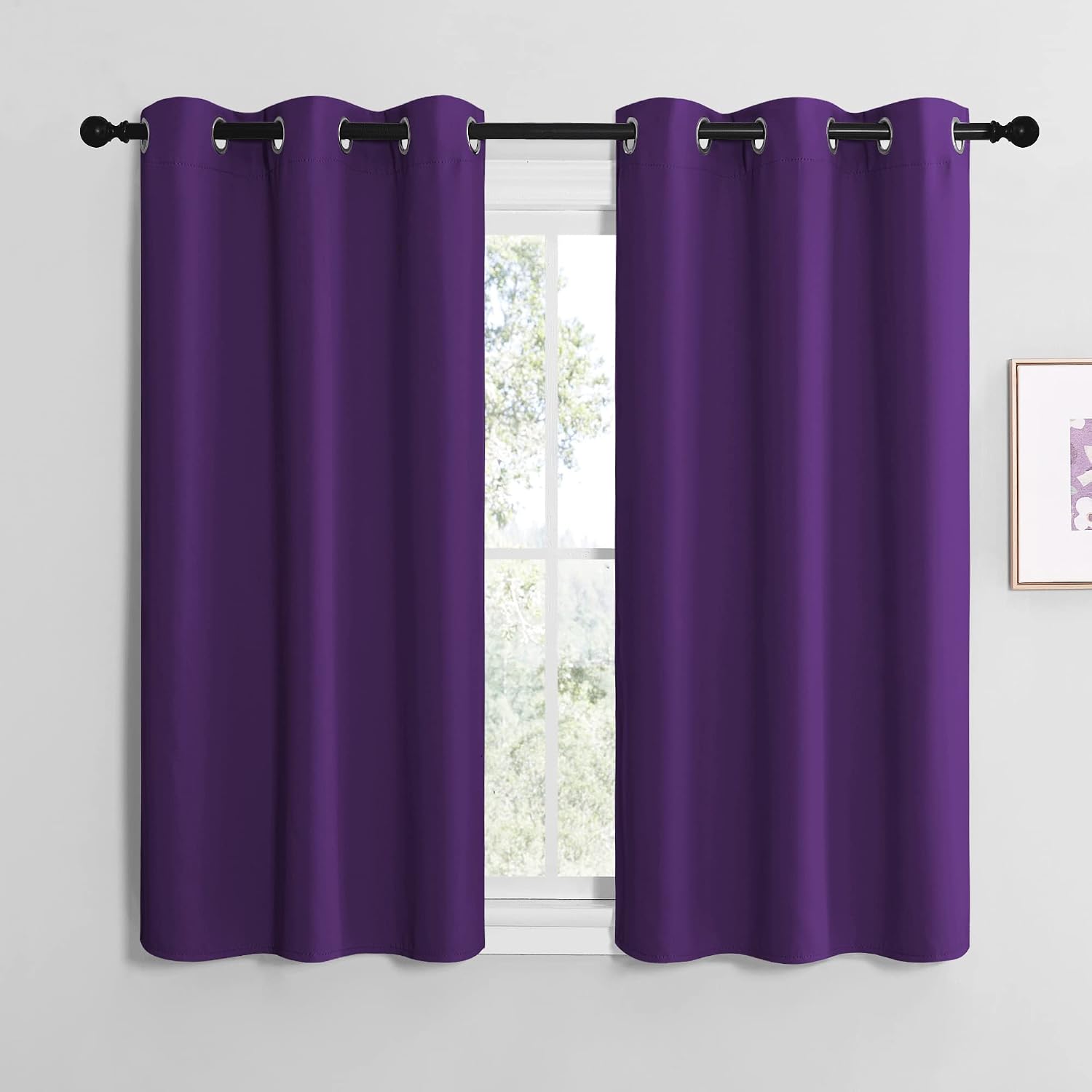 NICETOWN Purple Kitchen Blackout Curtains, Home Decoration Thermal Insulated Solid Ring Top Blackout Curtains/Drapes for Bedroom(Set of…