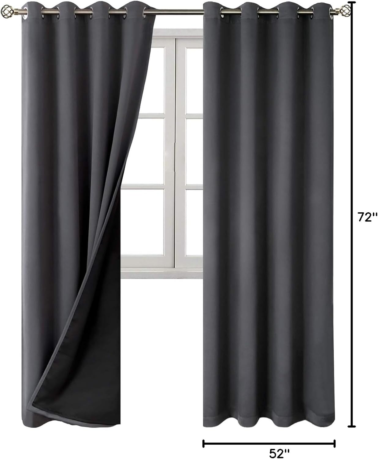 BGment Thermal Insulated 100% Blackout Curtains for Bedroom with Black Liner, Double Layer Full Room Darkening Noise Reducing Grommet Curta…