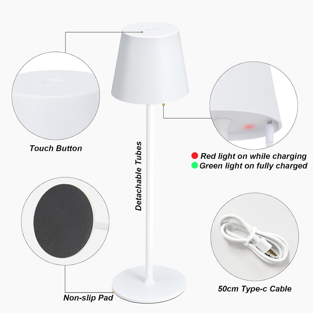 Kakanuo Cordless Table Lamp Rechargeable White - KK 2 Pack 5000mAH Battery Operated Lamp for Table, 3 Color Stepless Dimming Wireless…