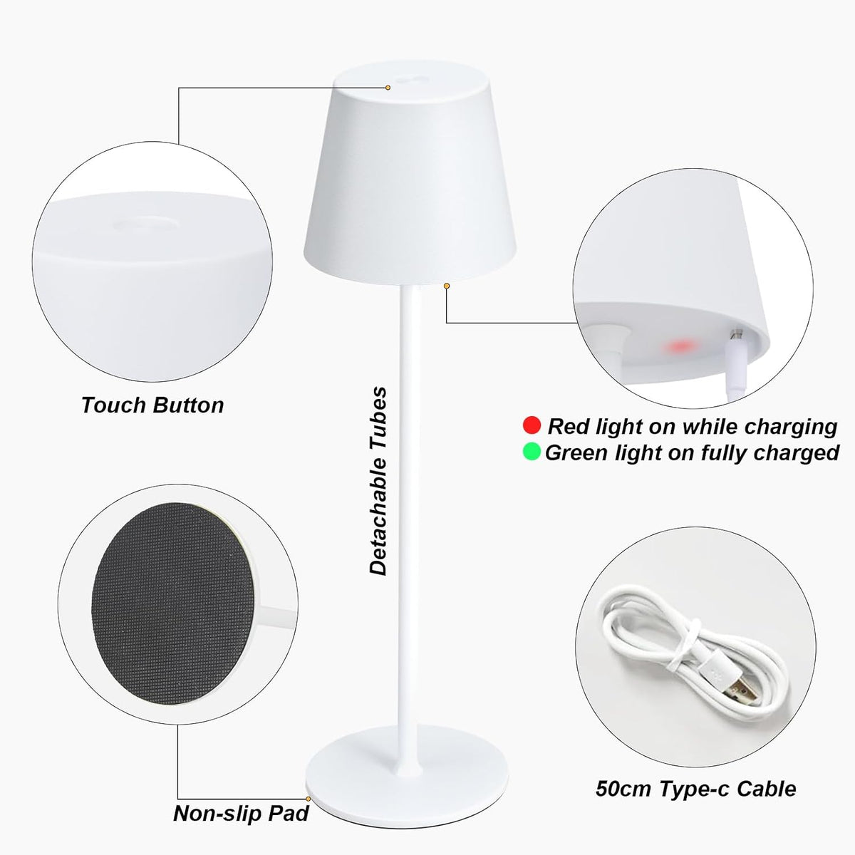 Kakanuo Cordless Table Lamp Rechargeable White - KK 2 Pack 5000mAH Battery Operated Lamp for Table, 3 Color Stepless Dimming Wireless…