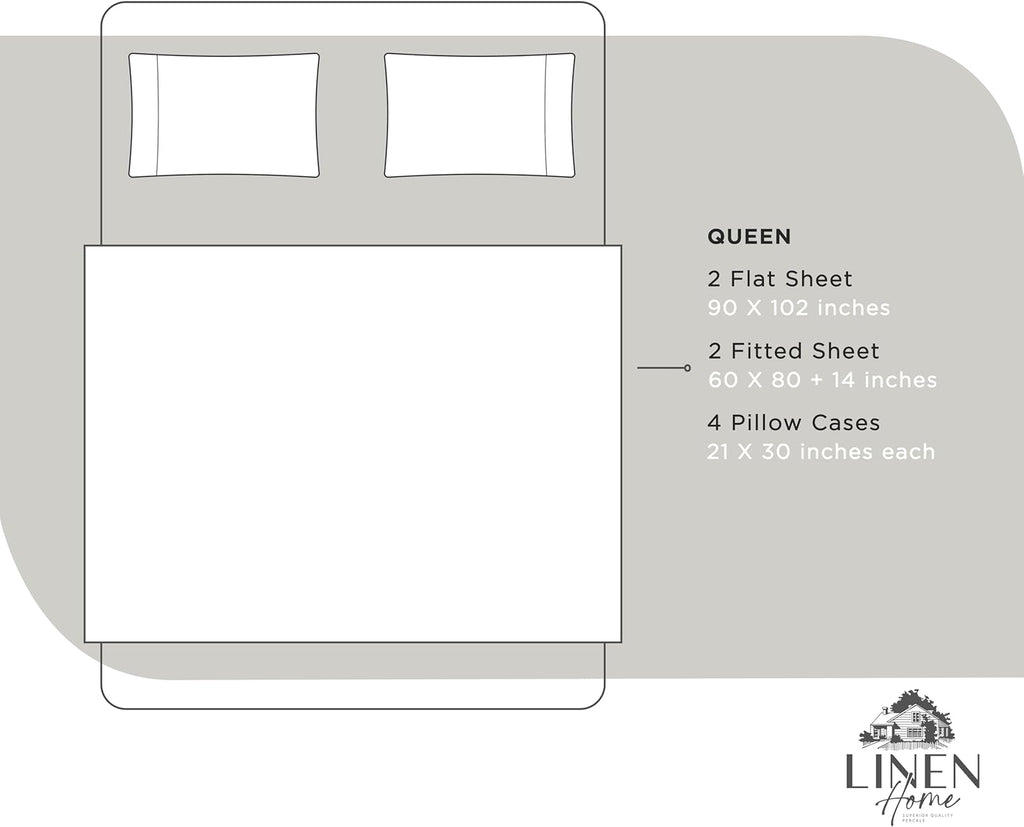 Linenhome Linen Home 2-Pack Queen Sheet Set, 100% Cotton Percale Bedding, 8-Piece Value Bundle, Deep Pocket Cooling Bed Sheets for Hot Slee…