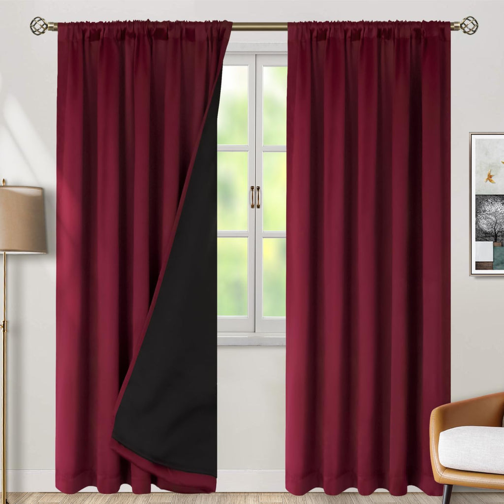 BGment Full Blackout Curtains with Thermal Insulation Liner Curtains 95 Inches Long, Rod Pocket and Back Tab Double Layer Room Darkening…