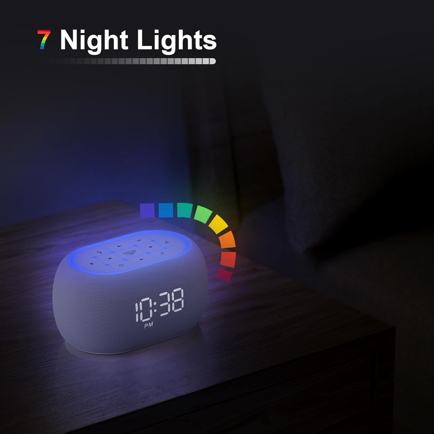 ANJANK White Noise Sound Machine Alarm Clock with Hi-Fi Bluetooth Speaker, 21 Soothing Sounds/7 Night Lights, 0-100% Dimmer/Sleep…