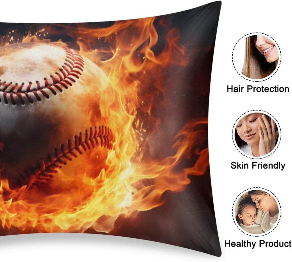 Fire Sports Baseball Satin Pillowcase for Hair and Skin Soft Silk Pillow Cases with Envelope Closure Cooling Pillow Case Slip 15.99…